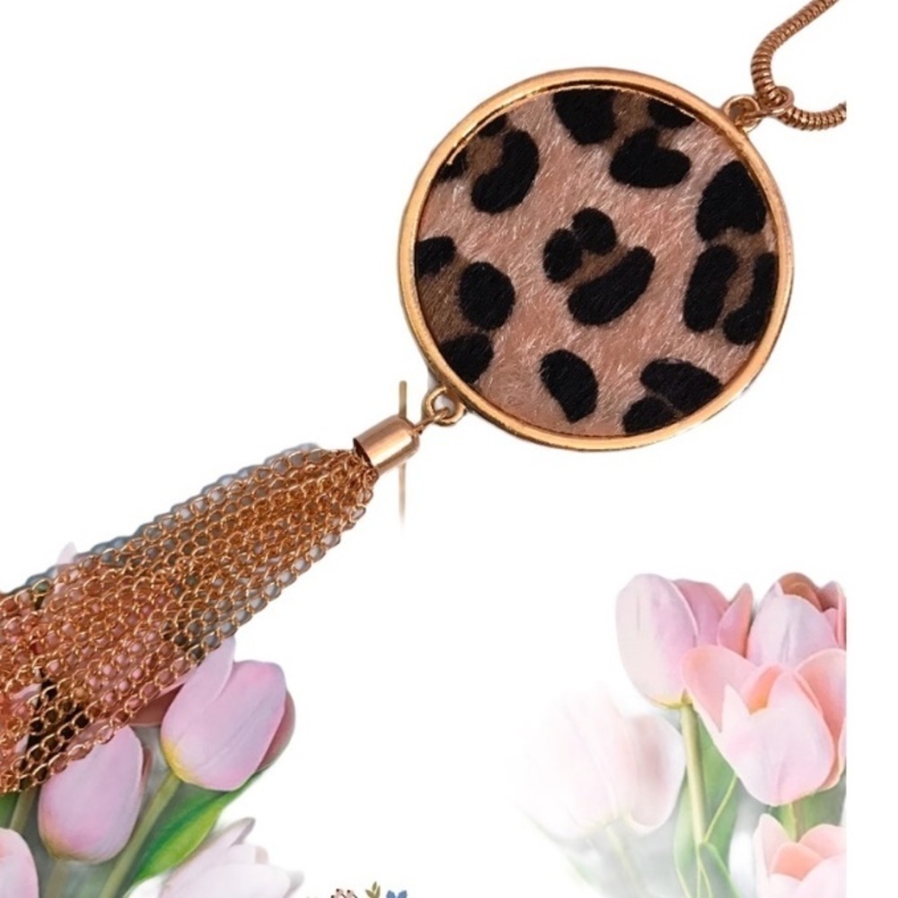 Leopard print faux fur tassel pendant necklace bohemian trendy